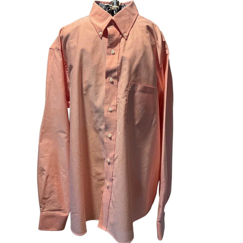 Chaps Mens Classic Fit Oxford Shirt Peach Orange 17-17.5 36/37 Wrinkle Free